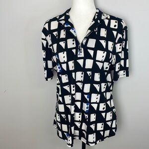 DKNY Golf Black/White/Blue Short Sleeve Shirt Sz L